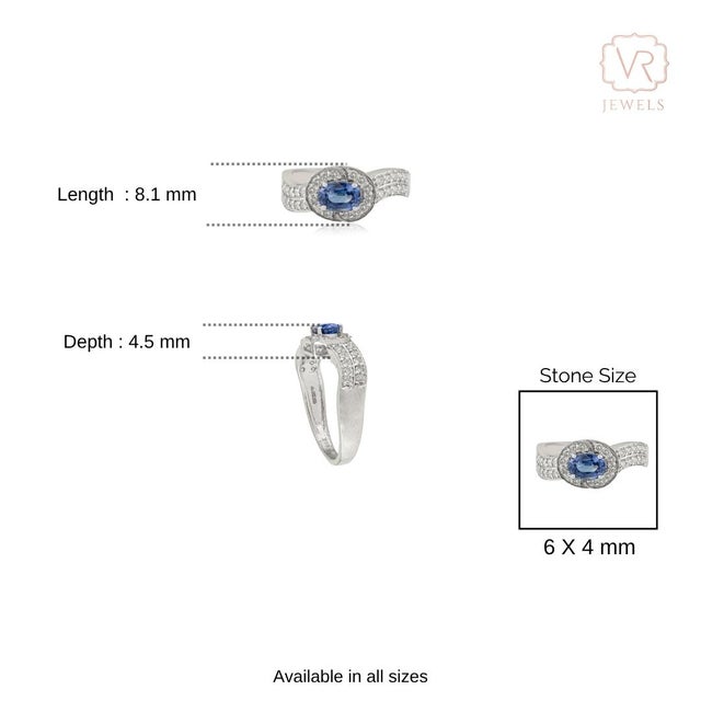 VRJewels 14k Gold Oval Cut Blue Sapphire and Diamond Halo Wave Ring Size 5 For Sale - Image 9 of 13