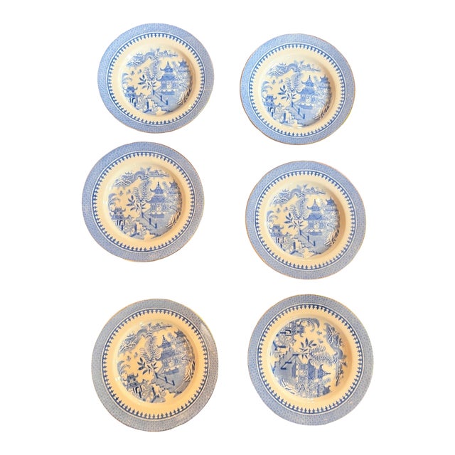 Antique Set of 6 Royal Worcester Chinoiserie Bone China Desert Plates For Sale