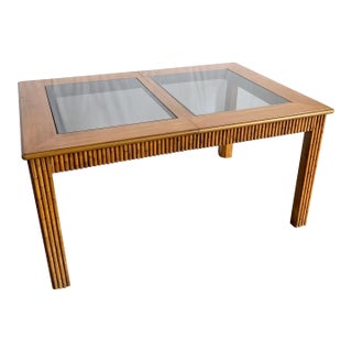 Mid Century Boho Faux Bamboo Extendable Smoked Glass Dining Table by American of Martinsville For Sale