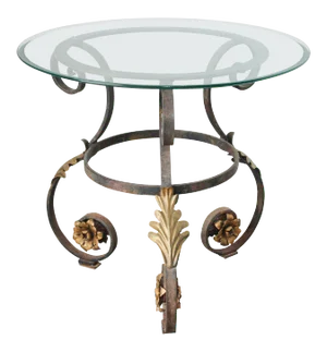 Art Nouveau Italian Glass Table top with Iron frame Indoor or Outdoor