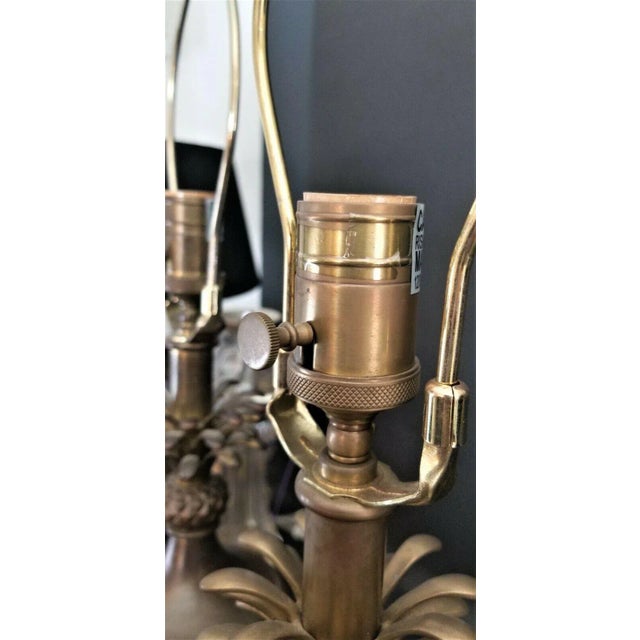 Metal High-End Reticulated Pierced Pineapple Solid Brass Scroll Urn Table Lamps - Set of 2 For Sale - Image 7 of 10