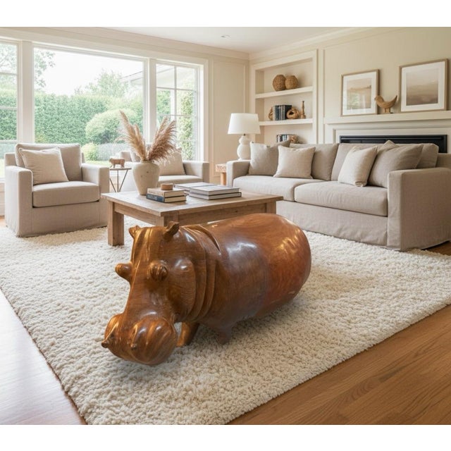 Wood Monumental Hand-Carved Hardwood Hippopotamus Sculpture For Sale - Image 7 of 7