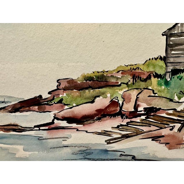 Rustic Henry Emil Salloch Original Watercolor on Paper Bonaventure Island, 1957. For Sale - Image 3 of 7