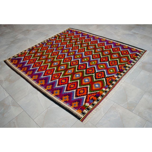Vintage Turkish Rug Kilim Hand Woven Area Rug - 6′2″ X 6′7″ For Sale - Image 16 of 16