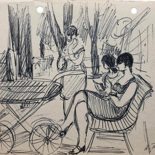 1960s Alex Tschernjawski European Park Drawing For Sale