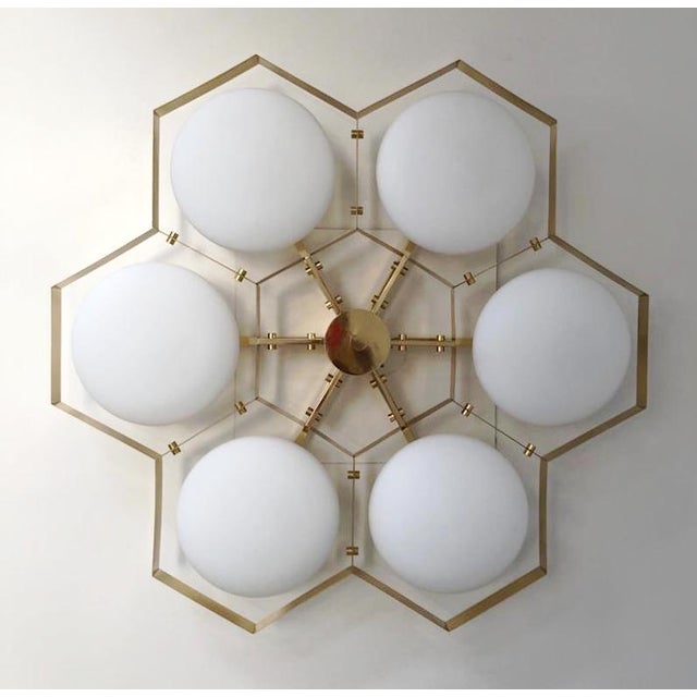 White 21st Century Hive Polished Brass Matte White Murano Flush Mount by Fabio LTD For Sale - Image 8 of 9