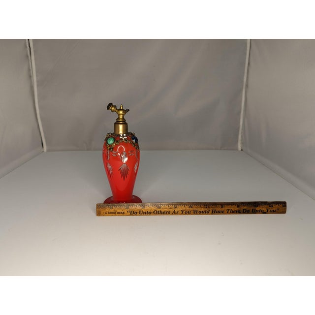 Czech Red Cut to Clear Jeweled Atomizer: Ormolu Filigree Floral Design For Sale - Image 10 of 10