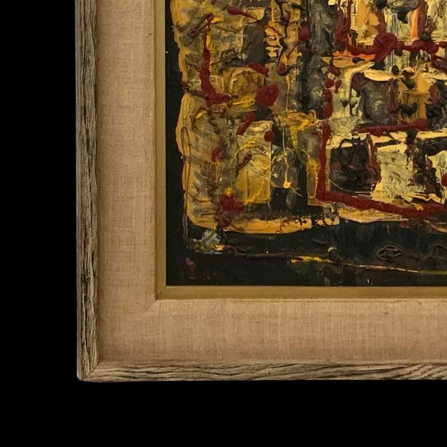 Wood Vintage 1962 Mid-Century Modern Abstract Expressionist Oil Painting, Signed and Framed For Sale - Image 7 of 8