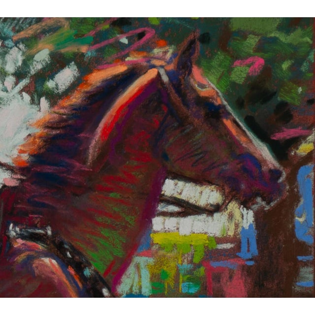 Jeff Slemmons Warming up by Jeff Slemons | Soft Pastel On Sanded Paper Horse rider in motion with another rider behind. For Sale - Image 4 of 4