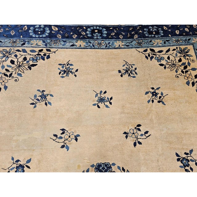 Chinese Antique Chinese Peking Rug, Hand-Knotted Wool, Floral Design, Ivory, 9' x 12' For Sale - Image 3 of 18