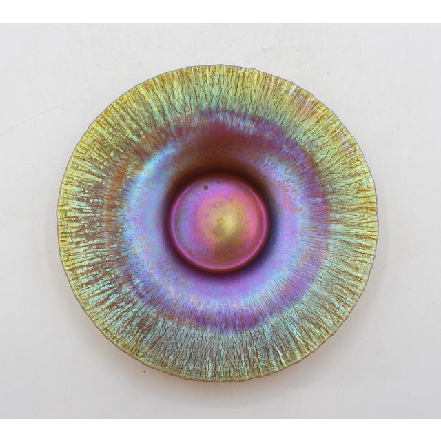 Gold Circa 1910 American Set of Four Quezel Iridescent Gold Art Glass Finger Bowls and Undertrays For Sale - Image 8 of 13
