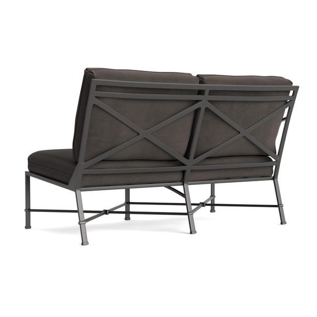 Not Yet Made - Made To Order Brown Jordan Venetian Left Arm Loveseat, Textured Pewter frame with Fusion Charcoal fabric For Sale - Image 5 of 11