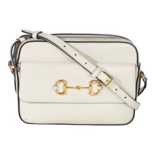 White Textured Calfskin Small Horsebit 1955 Shoulder Bag For Sale