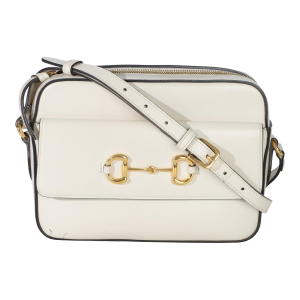 White Textured Calfskin Small Horsebit 1955 Shoulder Bag