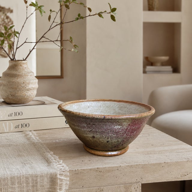 Large hand-thrown American studio stoneware bowl signed “chad,” found in Northeast Arkansas and attributed to ceramic...