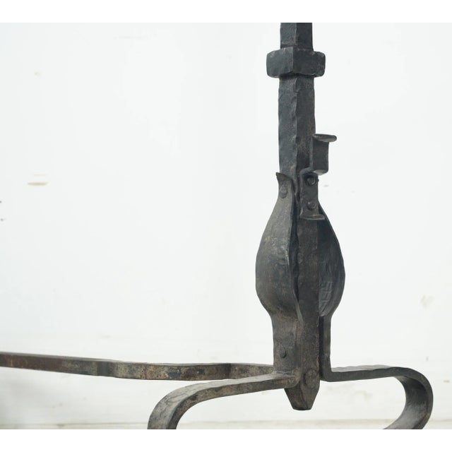 Metal Pair of Antique French Basket Top Wrought Iron Andirons For Sale - Image 7 of 12