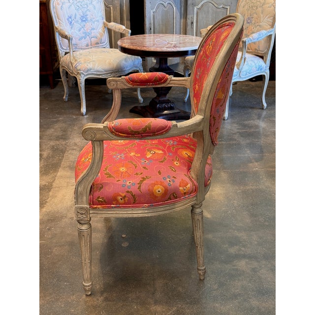 Mid 20th Century Pair of Vintage Painted Fauteuils With Floral Upholstery For Sale - Image 5 of 8