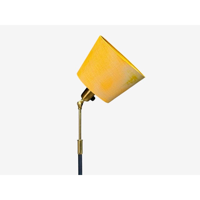 Boréns, Adjustable Floor Lamp, Blue Lacquered Metal, Brass, Fabric, Sweden, 1950s For Sale In New York - Image 6 of 14