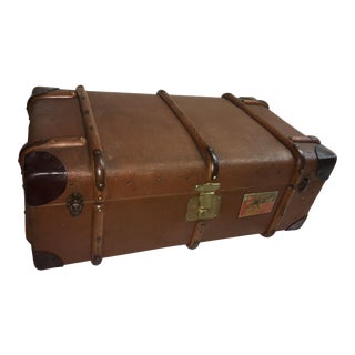Old English Canvas & Wood Trunk For Sale