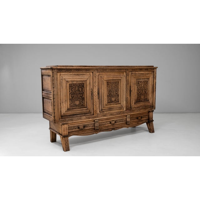 Brown 1970s French Gothic Revival Carved Oak Sideboard For Sale - Image 8 of 18