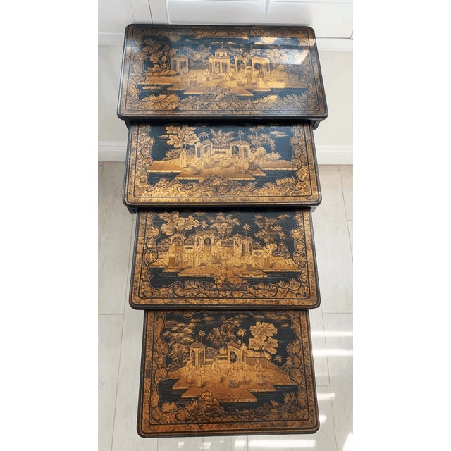 Hickory Chair Furniture Company Vintage Hickory Chair Attributed Chinoiserie Nesting Tables – Set of 4 For Sale - Image 4 of 8