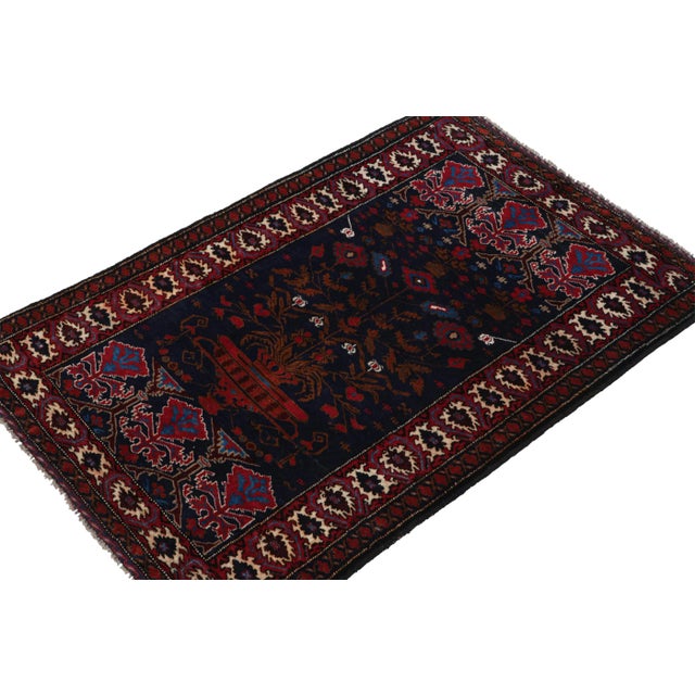 Tribal Rug & Kilim’s Baluch Tribal Rug in Navy Blue and Red With Brown Floral Pictorial For Sale - Image 3 of 7