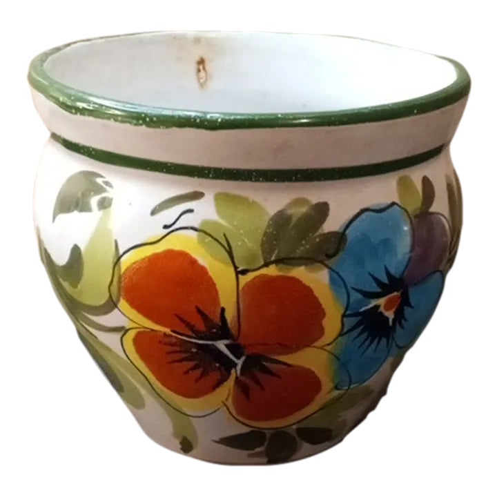 1970s Hand Painted Squat Cachepot Made in Italy | Chairish