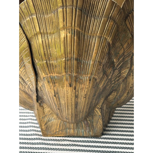 Large Scale Vintage Palm Beach Style Brass Seashell Planter For Sale - Image 13 of 15