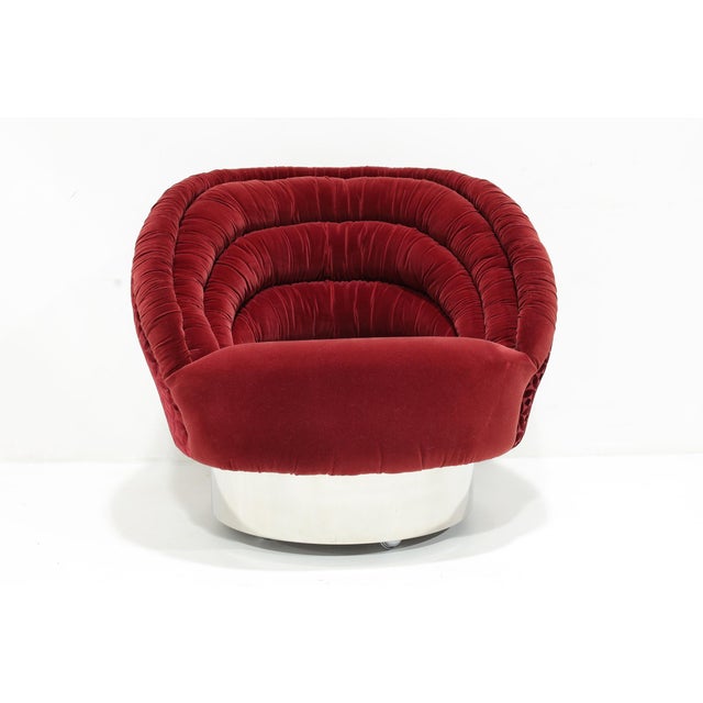 Red Vladimir Kagan Ellipse Lounge Chair in Red Velvet For Sale - Image 8 of 8