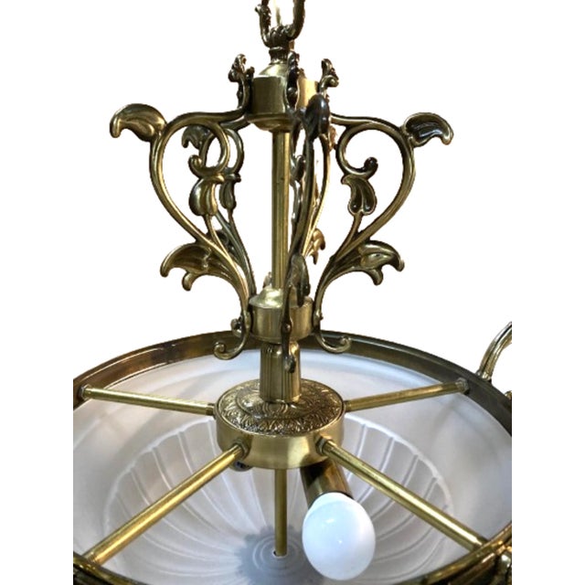 Metal Mid-Century Art Deco Bronze and Crystal 5 Arm Chandelier For Sale - Image 7 of 10