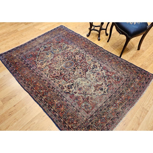 19th Century Kashan Rug, Hand-Knotted Wool, Floral Pattern, Ivory & Saffron,5x7 For Sale - Image 16 of 16