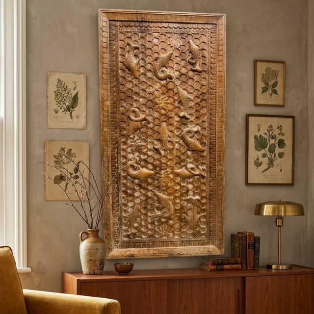 Brown Vintage Hand-Carved Koi Fish Relief Wall Panel Art Décor For Sale - Image 8 of 8