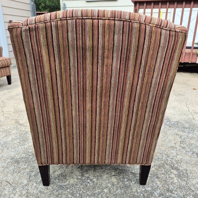 Brown 2010 Stratford Caye Transitional Striped Cocoa Brown Wingback Arm Chair For Sale - Image 8 of 14
