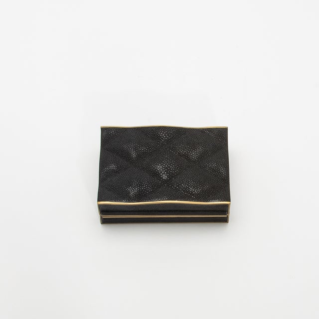 Black Set of 3 Quilted Boxes in Black Shagreen With Bronze Patina Brass by Kifu Paris For Sale - Image 8 of 8