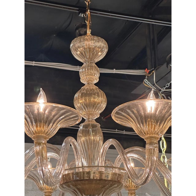 Modern Gold Glass Murano Chandelier With 8 Arms For Sale - Image 4 of 8