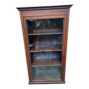 19th Century Antique Edwardian Style Satinwood Inlaid Mahogany Inlaid Vitrine Bookcase Cabinet