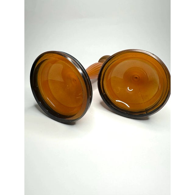 Vintage Art Deco Orange & Black Czechoslovakian Glass Candlesticks, a Pair For Sale - Image 9 of 11