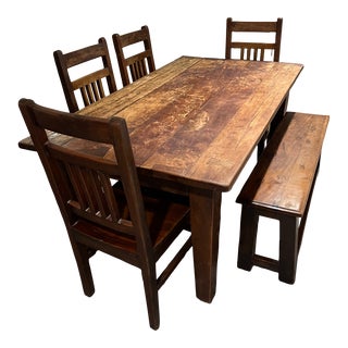 Mig & Tig Chicago Furniture Maker - Farm House Table with Chair and Bench - Set of 6 For Sale