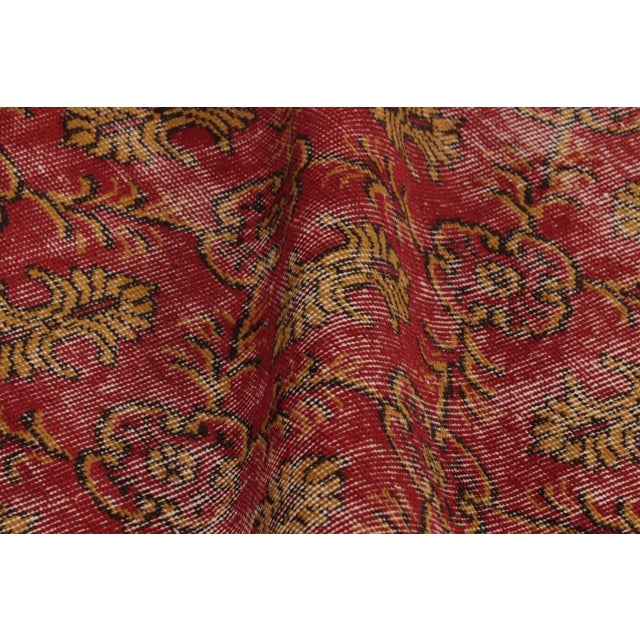 Textile Vintage Distressed Runner Rug, Red and Gold Floral Pattern - Rug & Kilim For Sale - Image 7 of 8