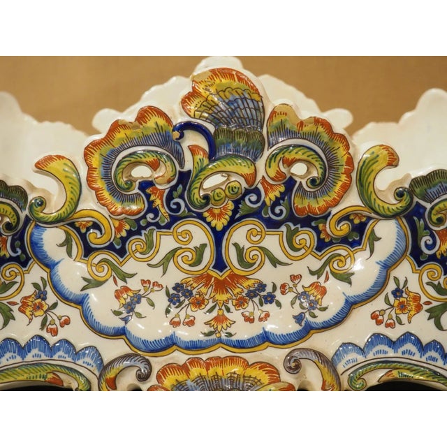 Hand Painted Antique French Faience Jardiniere, Decor Rouen, Circa 1900 For Sale In Dallas - Image 6 of 12