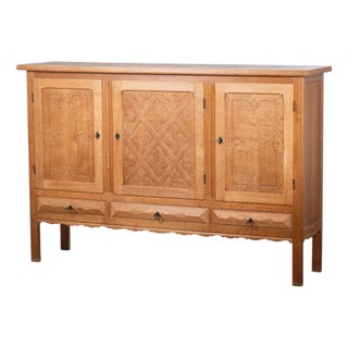 Brutalist Oak Sideboard attributed to Henning Kjærnulf, Denmark, 1960s For Sale