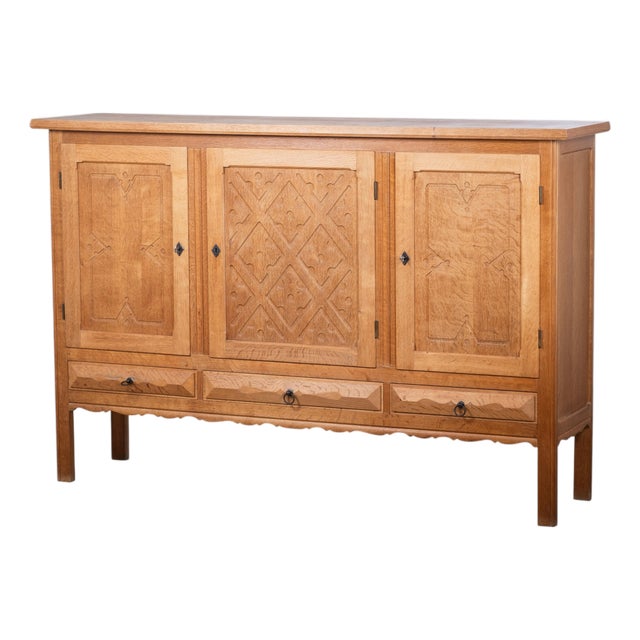 Brutalist Oak Sideboard attributed to Henning Kjærnulf, Denmark, 1960s For Sale