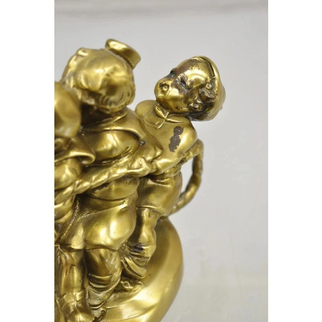 Gold Vintage Pm Craftsman "Tug of War" Brass Children Playing Figural Bookends - Pair For Sale - Image 8 of 12