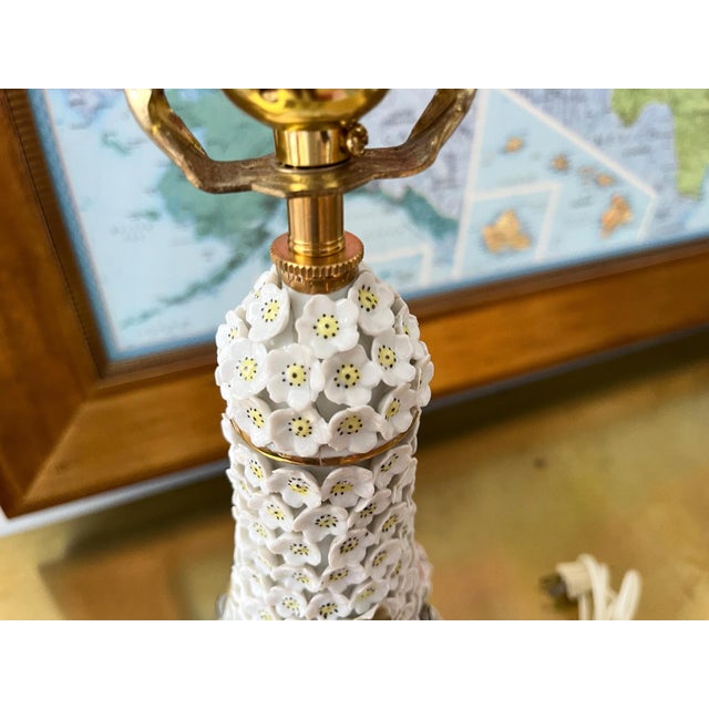 1950s Applied Floral Porcelain Tree of Life Lamps, Pair For Sale - Image 17 of 18