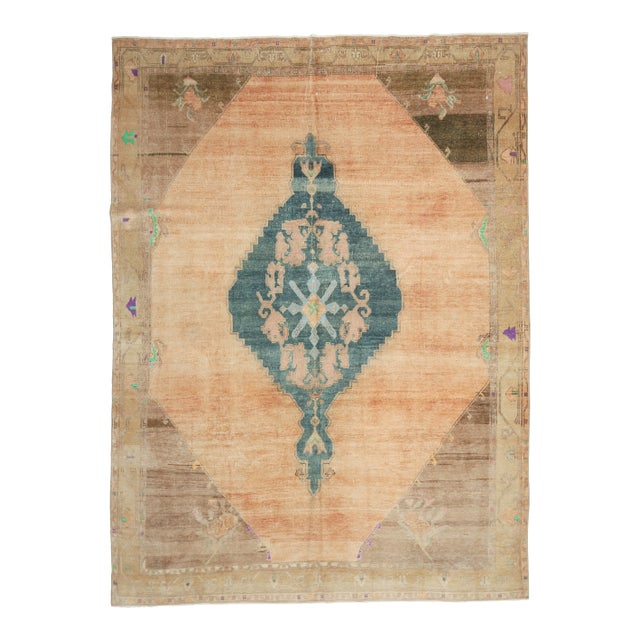 1940s Vintage Turkish Hand-Knotted Area Rug For Sale