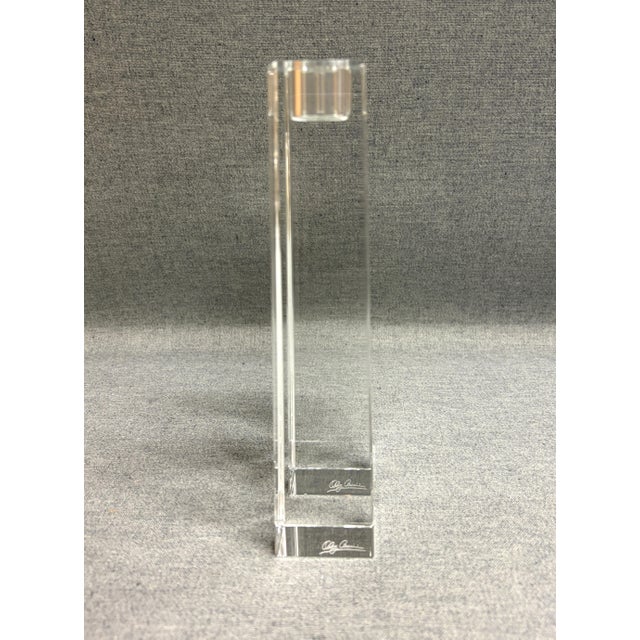 Transparent Oleg Cassini Miniamlist Crystal Candlsticks - A Pair For Sale - Image 8 of 10
