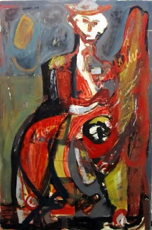 1950s Clay Walker, "Horse and Rider" Oil Painting on Masonite