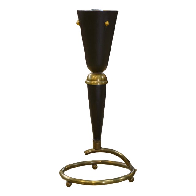 Brass and Black Lacquered Metal Lamp, 1960s For Sale