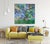 Exuberant Guests is a vibrant oil painting created with a palette of blue, yellow, green, pink, and red. The 1.5 in....