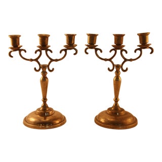 1970s Vintage Brass Candelabras - a Pair For Sale